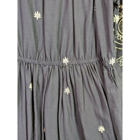 World Market Women size S/M Embroidered Gauzy Beachy Navy Dress Off Shoulder - Picture 7 of 11